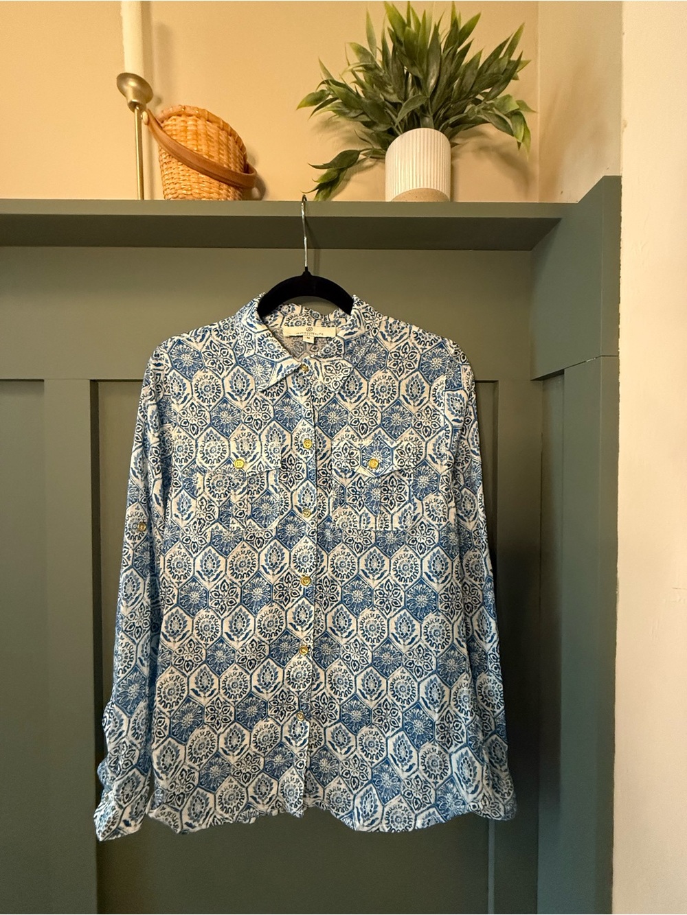 Jean Pierre Blue and White Printed Button-Down Shirt
